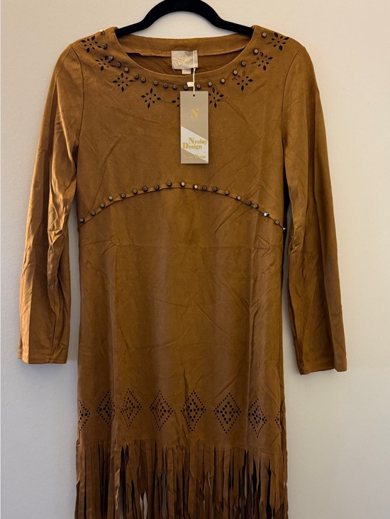 Neslay Designs Dresses & Skirts - Neslay Boho Faux Suede Fringe Studded Western Dress - Size S